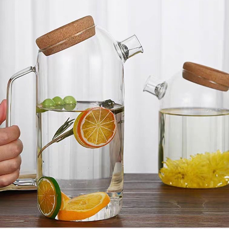 vidrio de alto silicio tetera de agua fría tetera de té de alta capacidad tapa de corcho transparente especial espesa ins vidrio burbuja fría