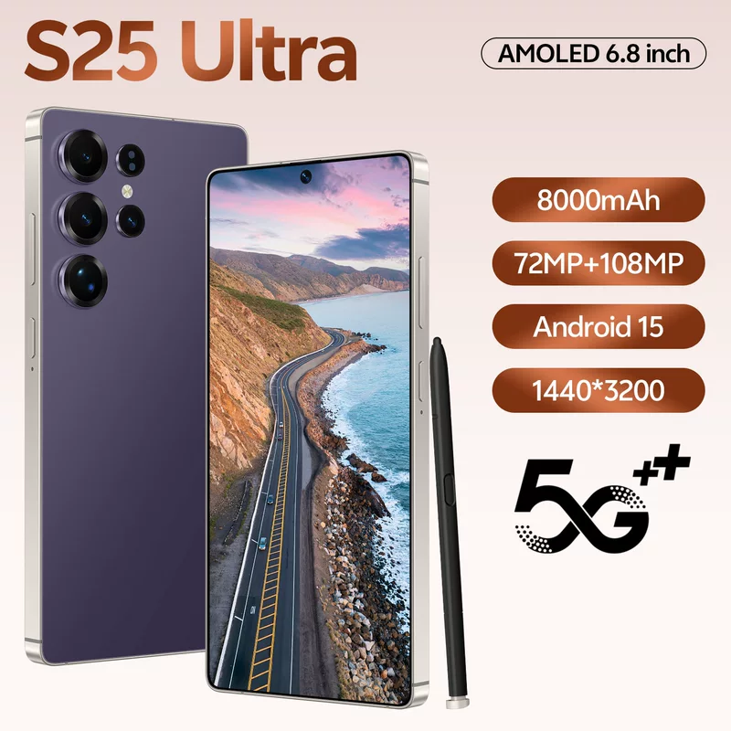 Смартфон S25 7,3 дюйма с широким экраном, многорегиональный стандарт питания (EU/US/UK/AU), несколько цветов