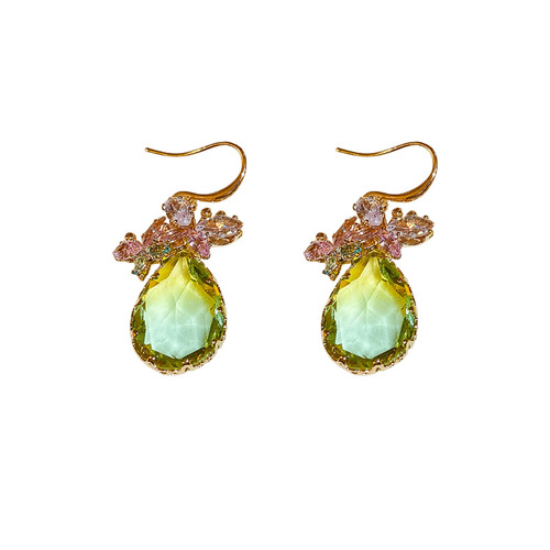 Fashionable and luxurious zircon butterfly water drop ear hooks niche versatile design earrings high-end earrings wholesale