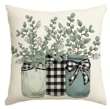 Funda de Almohada con Estampado de Lino, Verde, para Cojín de Sofá, Decoración de Sala de Estar, para Amazon y Temu