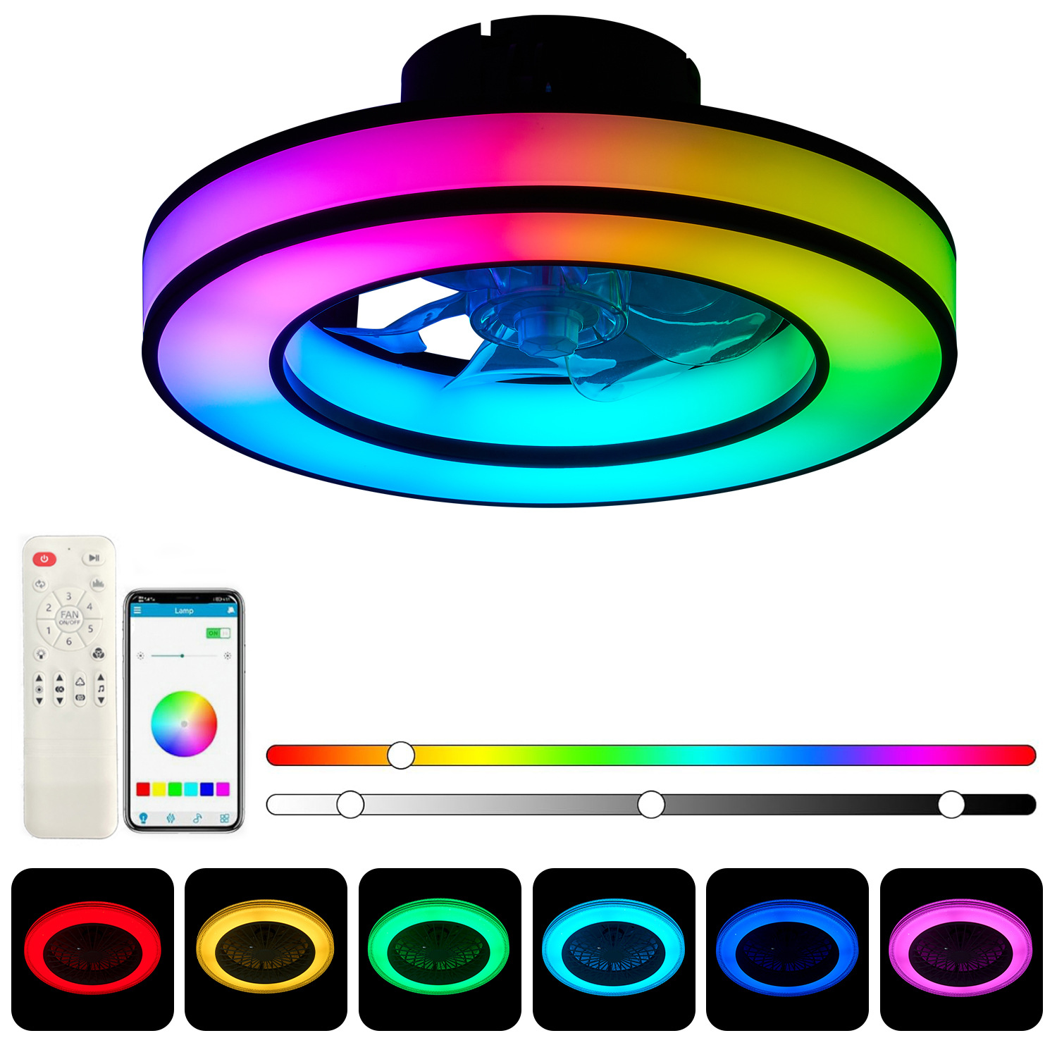Cross-Border Ceiling Fan Light Graffiti Variable Frequency Bedroom Light with Music and Colorful Light Effects Ceiling Fan Light Remote Control App