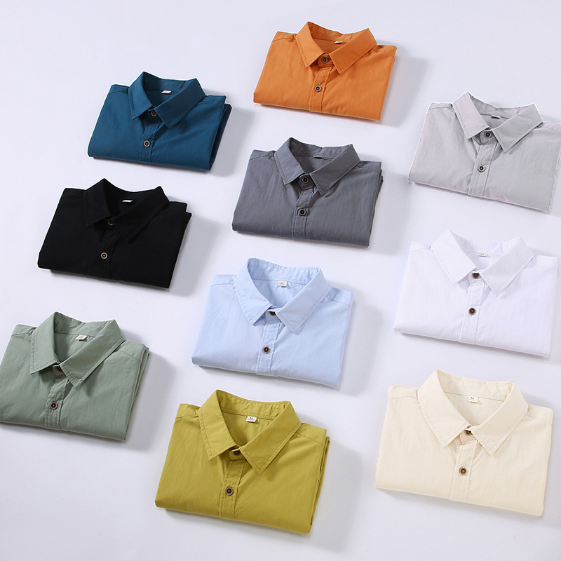 Camicia da uomo bianca versatile primavera ed estate a maniche lunghe sottili giapponesi_voghion.com