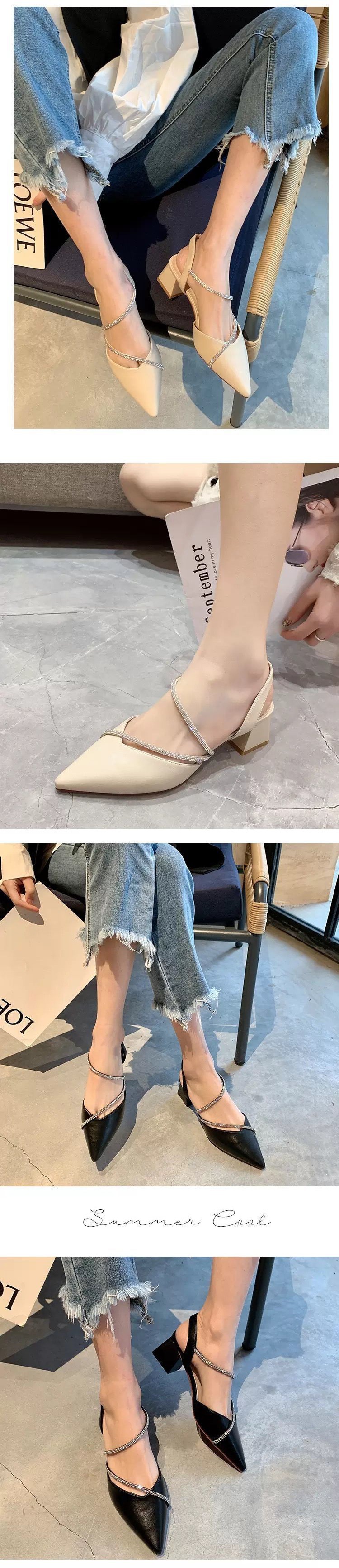 Scarpe singole da donna con tacco alto con strass 2023 nuovi sandali con punta a punta tacco medio quattro stagioni cinturino con una sola parola tendenza scarpe col tacco alto da donna_voghion.com