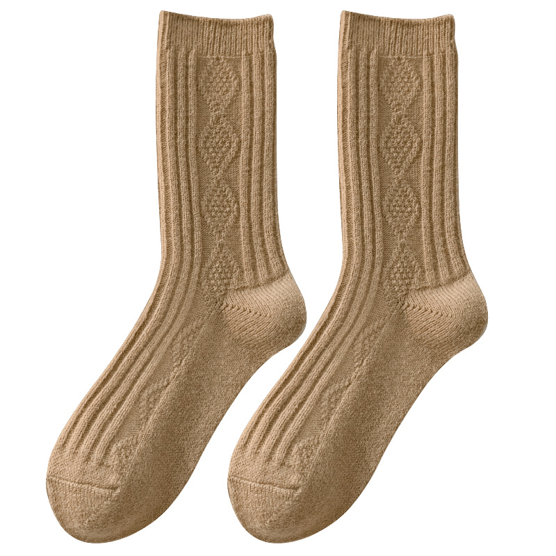 Autumn and winter warm wool socks for children's new thick thread, plush, thick pile socks for women's dopamine mid tube tidal socks