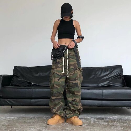 Trendy American Street Retro Hip-Hop Camouflage Wide Leg Work Pants Loose Large Pockets Casual Men's Streetwear Pants