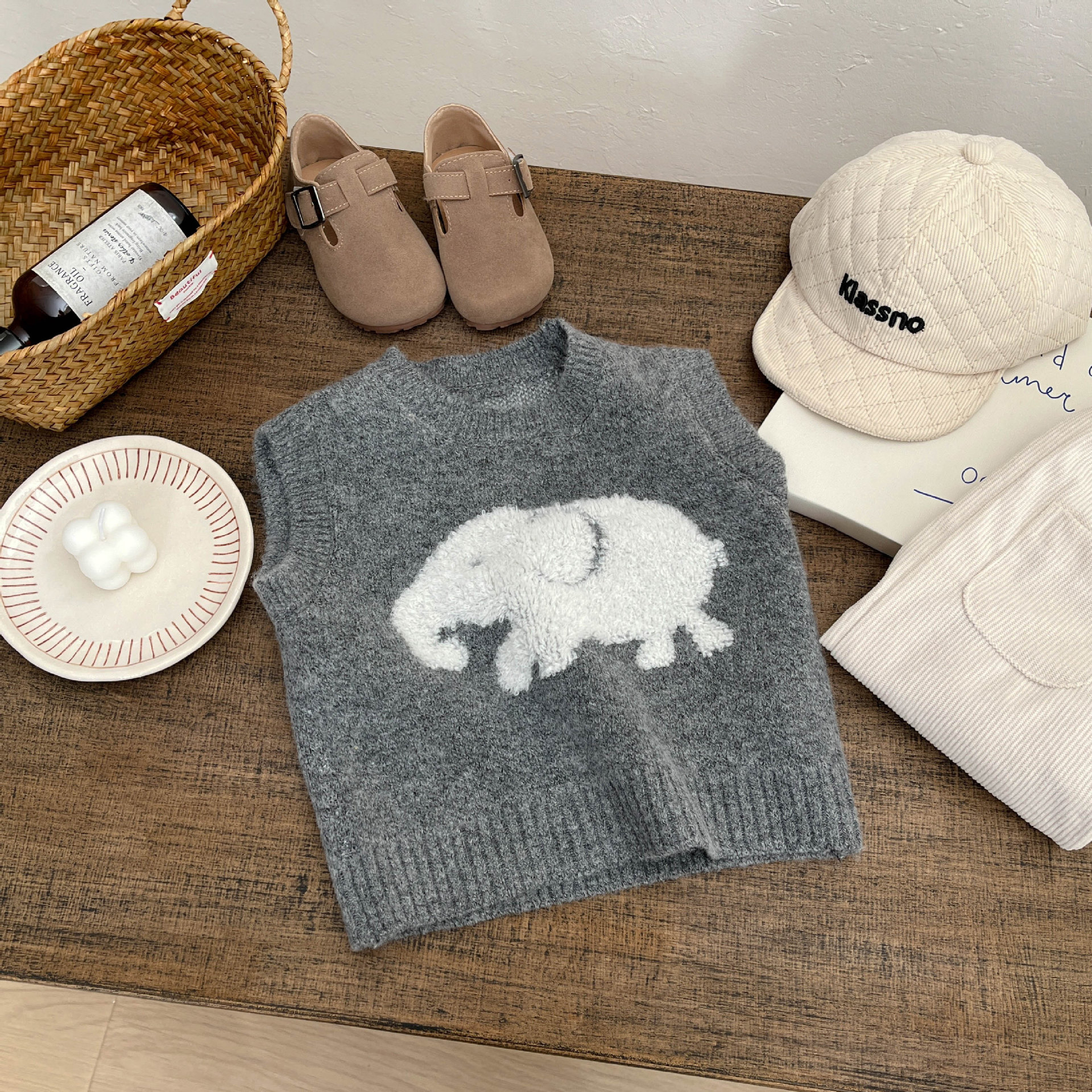Primavera bebé coreano plegable chaleco primavera niños dibujos animados lindos chaleco de punto bebé abrazadera de caballo
