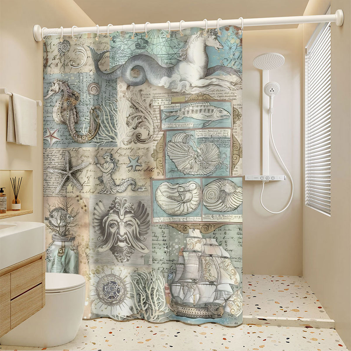 No-drill Waterproof Mildew-proof Shower Curtain Renters, Suitable For Small Bathrooms, Separates Wet Dry Areas,_voghion.com