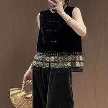 南油批发2025年秋季新款 绣花拼接欧根纱真丝丝绒马甲 高级感时尚