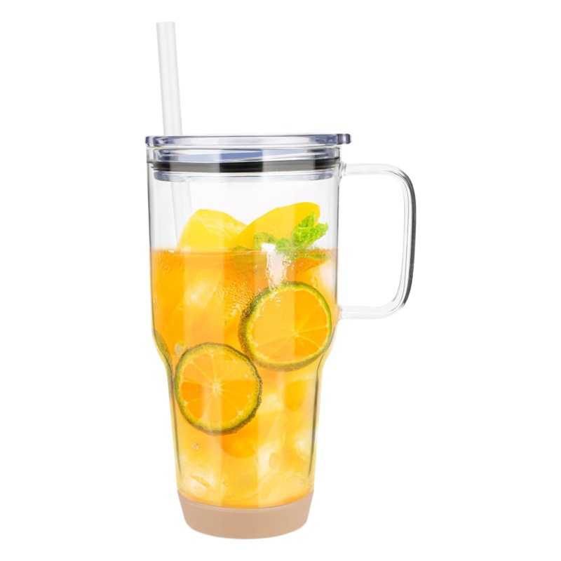 Transfronterizo 32oz mango de la taza del coche de vidrio de borosilicato de gran capacidad de la taza del calentador de hielo taza de paja del coche taza de alto aspecto
