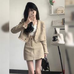 富家千金感套装女秋冬贵气小香风短款外套包臀短裙气质名媛两件套