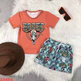 欧美外贸婴幼儿童装批发RODEO牛头帽子西部小飞袖短裤套装39
