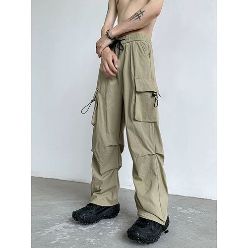 Men's Autumn Japanese Retro Loose Wide Leg Straight Leg Casual Parachute Pants with Ice Silk Quick-Dry Workwear