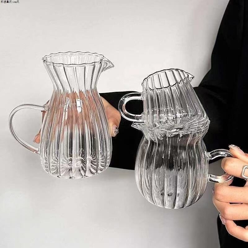 Espresso extraction cup, Japanese-style handmade striped high-temperature resistant glass milk cup, hand-brewed coffee sharing cup Espresso extraction cup, Japanese-style handmade striped high-temperature resistant glass milk cup, hand-brewed coffee sharing cup