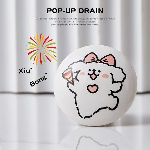 Adorable puppy-shaped leak-proof bathroom sink drain cover, ceramic sink, creative wash push-down bottom plug