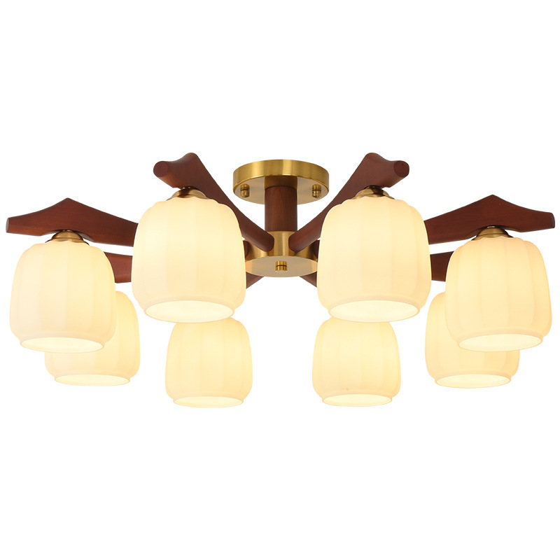 Nueva sensación de candelabro de estilo chino sala de estar madera sólida lámpara de comedor medieval lámpara de nuez dormitorio de melocotón retro estilo antiguo latón alto