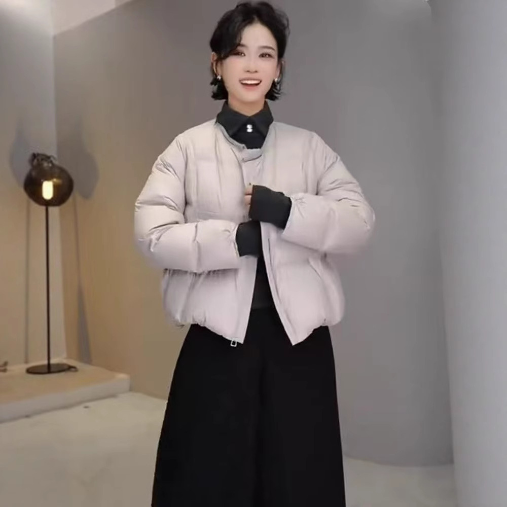Korean Style High-End Stand-Up Collar Short down Jacket for Women 2025 Autumn and Winter New Loose Bread Jacket White Duck down Jacket Trendy