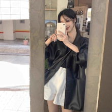 黑色皮衣外套女2025年新款短款韩版宽松复古休闲港风机车pu夹克潮