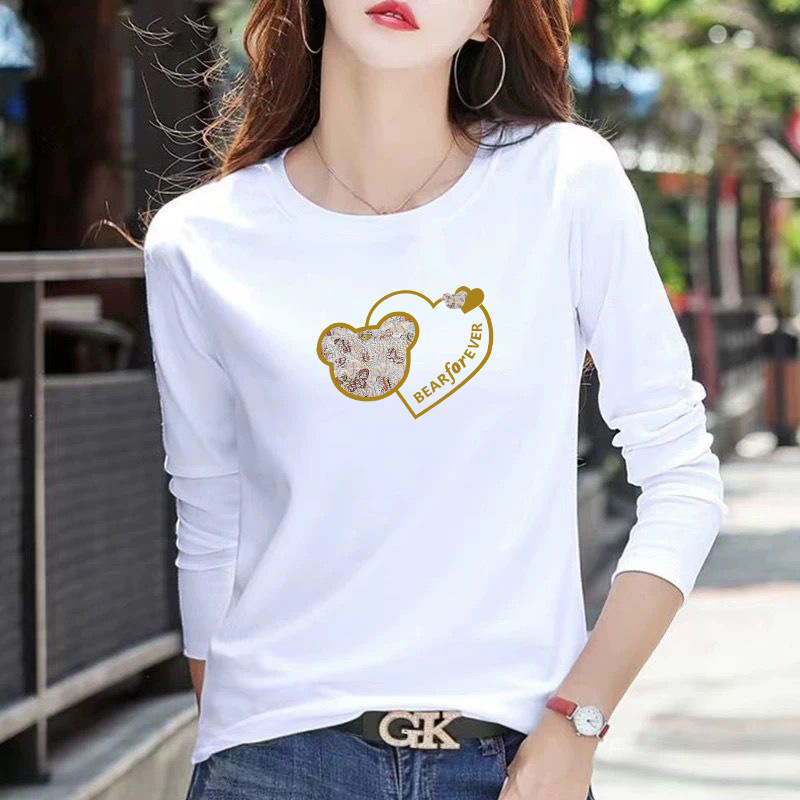 Pure Cotton Long-Sleeved T-Shirt for Women in Spring and Autum New Slim Fit Versatile Casual White T-Shirt Bottoming Shirt for Women Pure Cotton