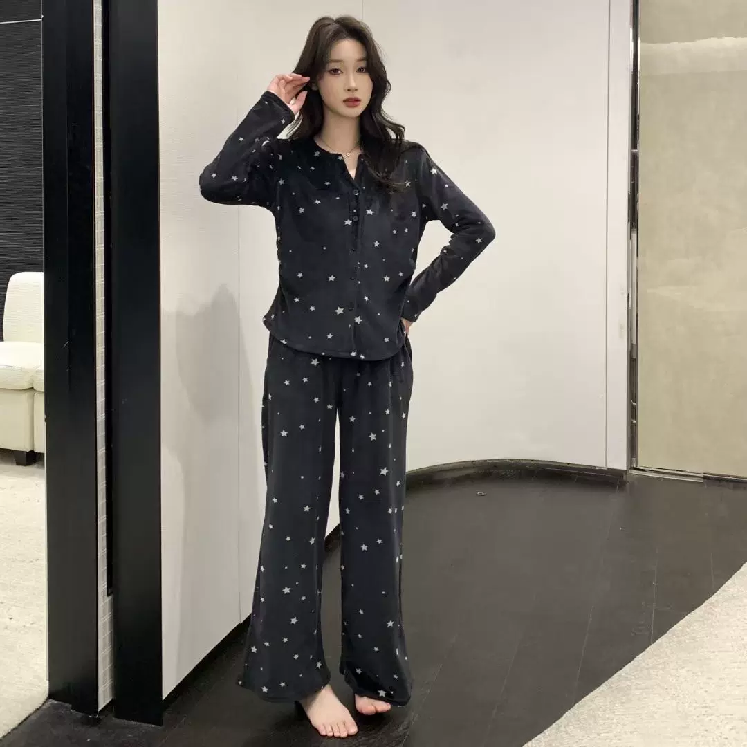女款家居服秋冬网红爆款时尚可爱软绵绵长袖长裤睡衣女高级感套装