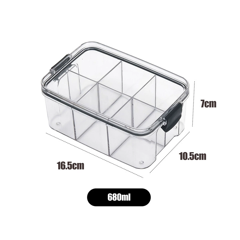 Plastic storage box, divided compartments, 700 ml or 680 ml options, clear snap‑lock lid