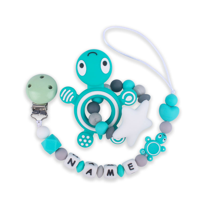 Nueva tortuga de silicona bebé mordedor de silicona Big Star molar juguete DIY bebé nombre chupete cadena traje