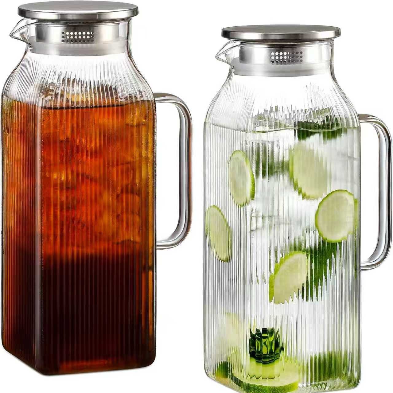 Botella de agua fría de vidrio con alto contenido de borosilicato, restaurante doméstico, olla de jugo engrosada con aislamiento térmico de gran capacidad, olla de bebida fría de alta calidad