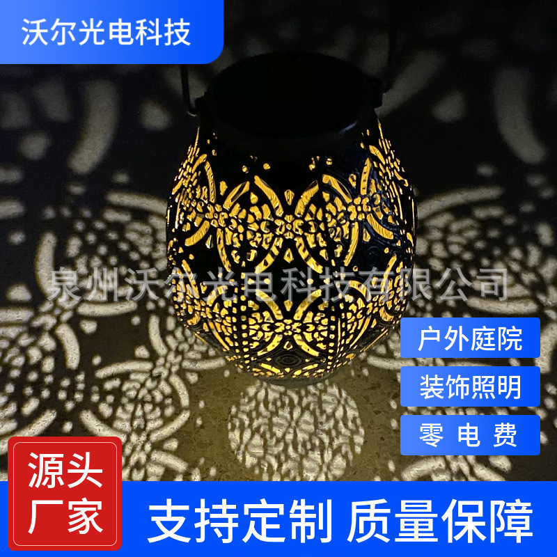 亚马逊跨现货 花园太阳能LED 复古银色提灯 庭院装饰灯  草坪灯