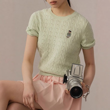 2025夏季新款学院风休闲针织衫毛衣女百搭圆领绞花马卡龙短袖T恤