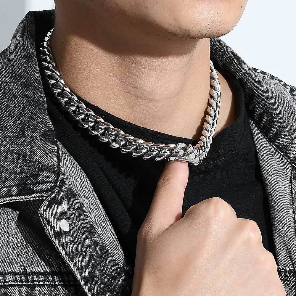 Necklace Classification cuban link chain Chain Type Hip-hop Solid Color Stainless Steel Plating Inlay Zircon 18k Gold Plated Men's Necklace