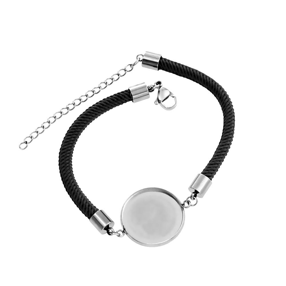 20mm Acero inoxidable tiempo gema cuero cuerda bandeja pulsera soporte inferior ranura cubierta de goma pieza DIY joyería hecha a mano Accesorios