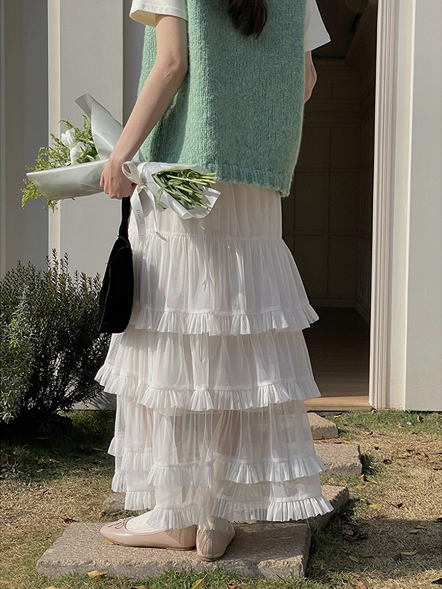 【フェアリーレイク 3色】歌明 フレンチレトロレースケーキスカート レディース 秋 Aラインスカート N704B