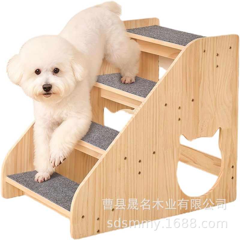 Solid Wood Small Pet Stairs for Getting in and Out of Bed, Suitable for All Seasons, Slope Ladder, Detachable, Non-Slip Climbing Ladder for Cats and Dogs