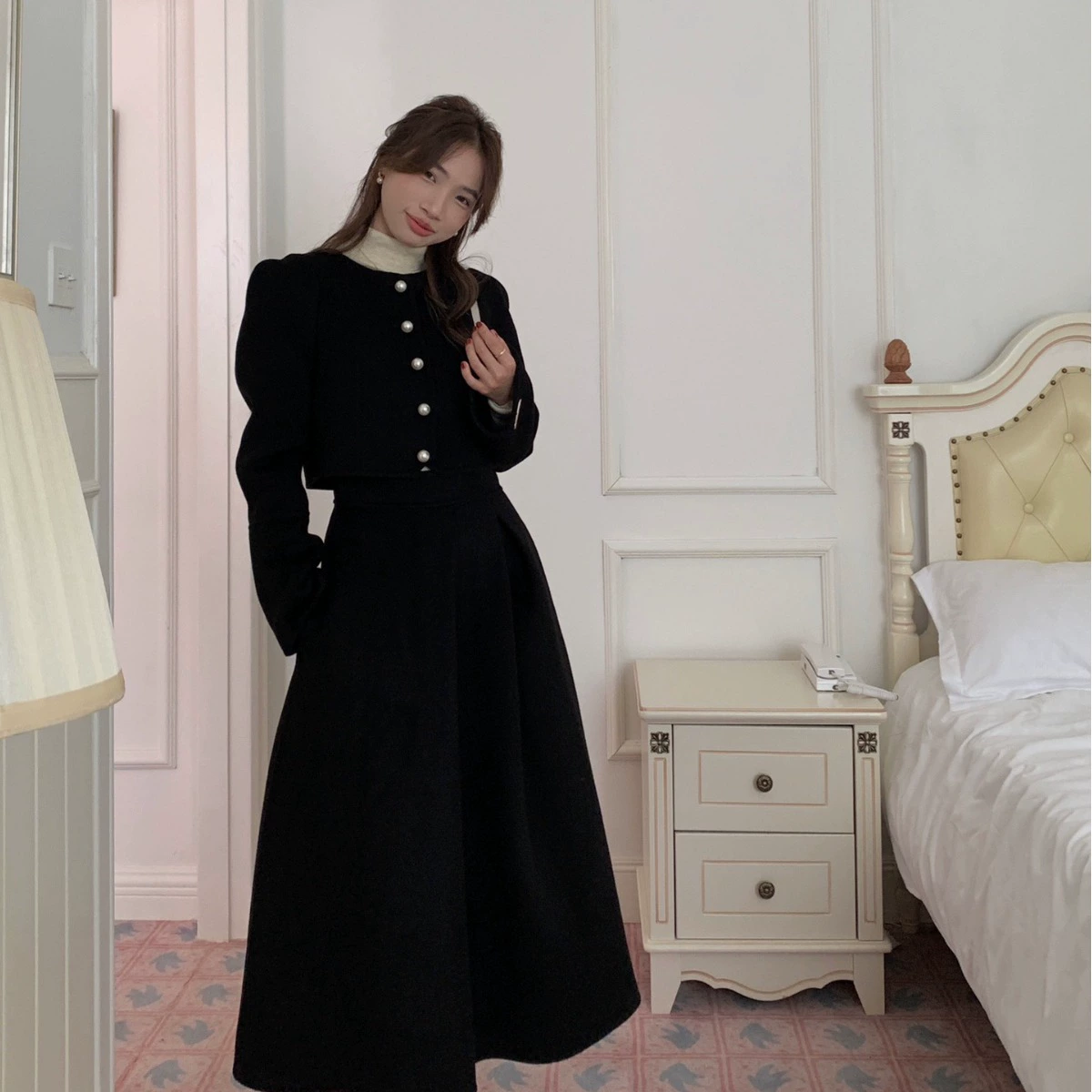 Double-sided woolen cashmere, set from pearl, jacket, 24 years