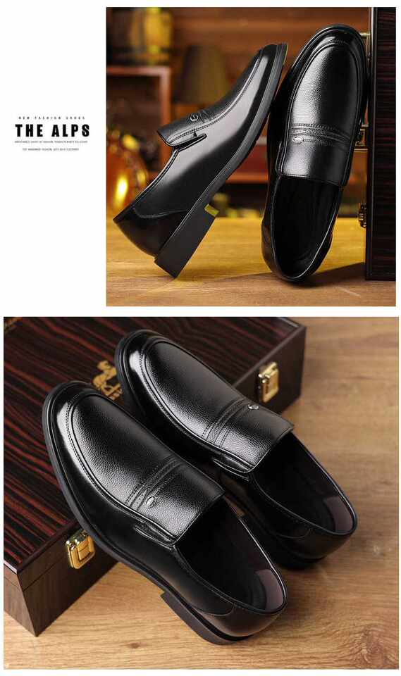 Giày da công sở nam mũi nhọn cổ thấp kiểu xỏ chân, đế cao su chống trượt, form rộng size lớn — S2115 màu đen chi tiết 13