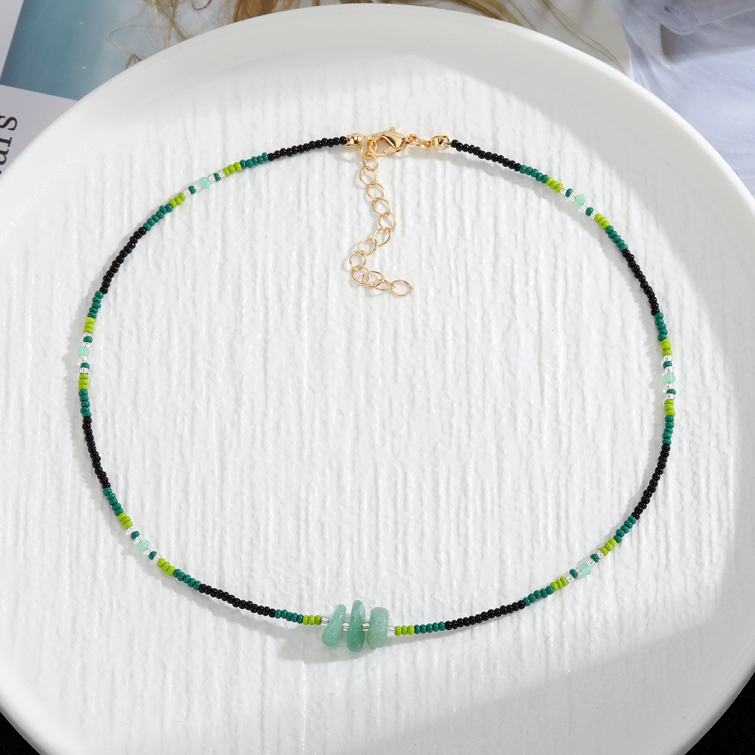11g Weight Necklace Classification Natural Stone Chain Material 1 Piece Quantity Daily Occasion natural stone Material Geometric Pattern Women'S Gender Beaded Design Retro Style Retro Geometric Natural Stone Beaded Necklace 1 Piece 8