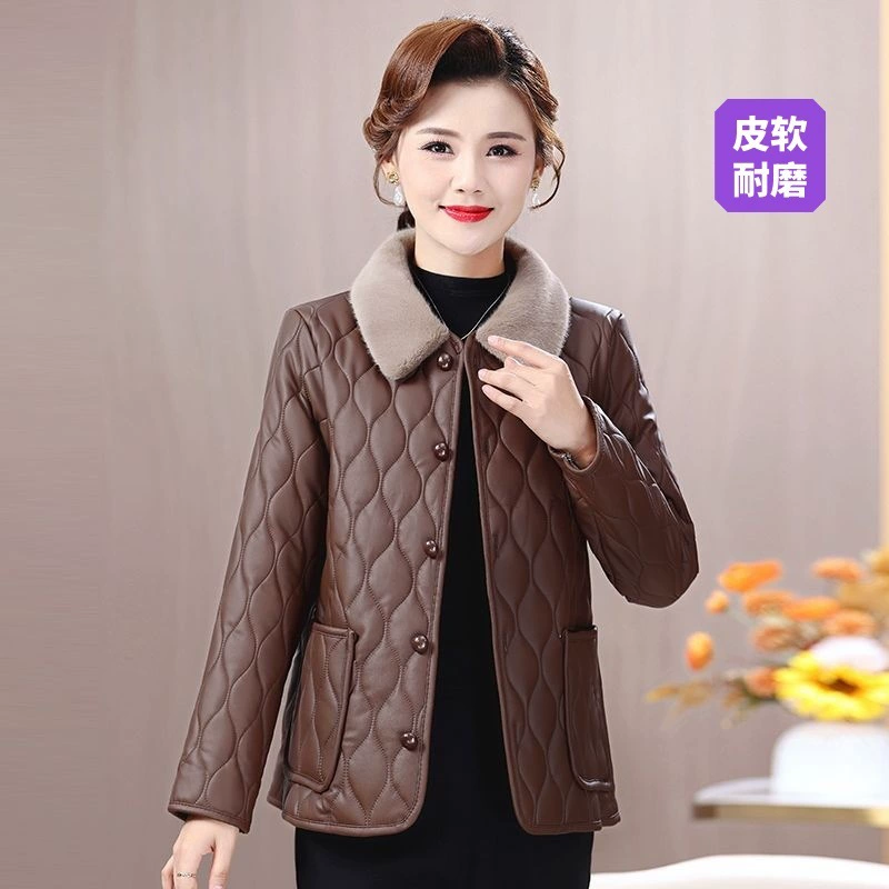 Иностранная мама кожаная одежда одноразовая куртка женская осень-зима бархатная толстая куртка средняя пожилая мама зимняя куртка