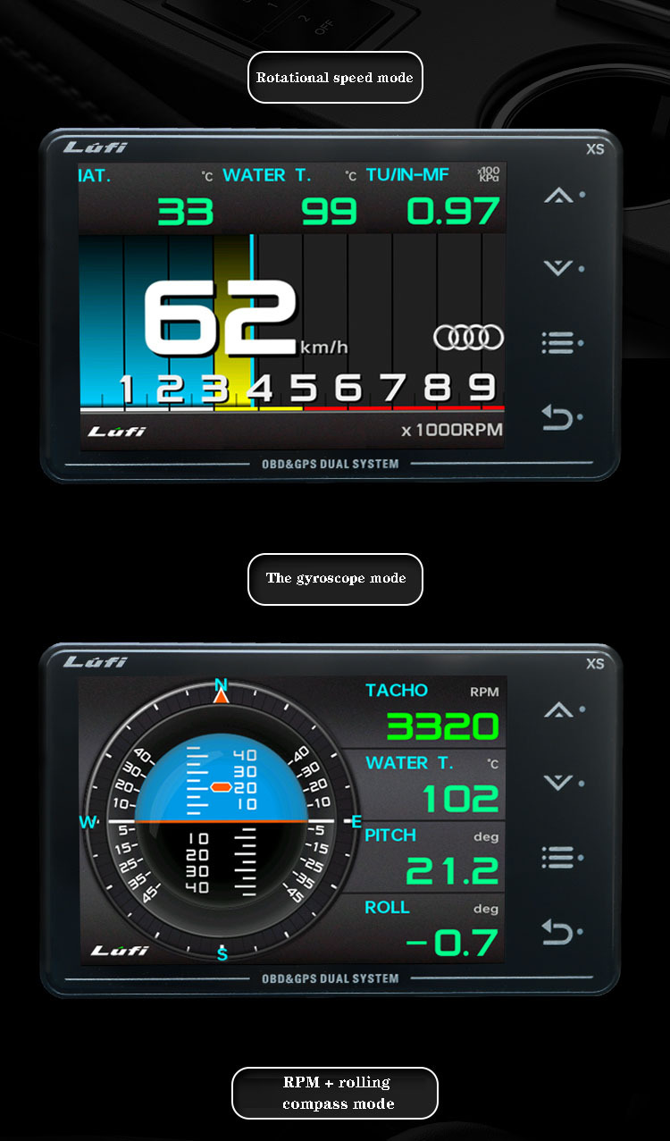 Three-generation LUFI XS car modified instrument OBD2 GPS multi-function LCD meter turbine speed G value gyro