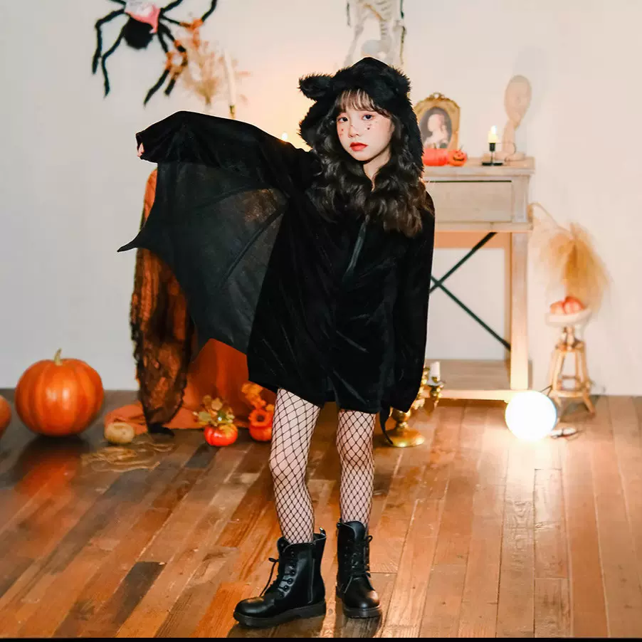 2025万圣节服装恐怖吸血鬼蝙蝠恶魔服装动物派对儿童角色表演服