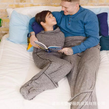 跨境热卖超细纤维移动睡袋亲子舒适亲肤居家睡衣舱防踢被鲨鱼睡袋