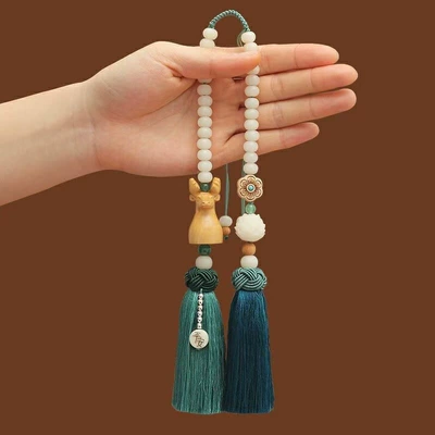 Mirror Pendant for Men and – Car hanging - deer-head-style-dark-green-double-tassel