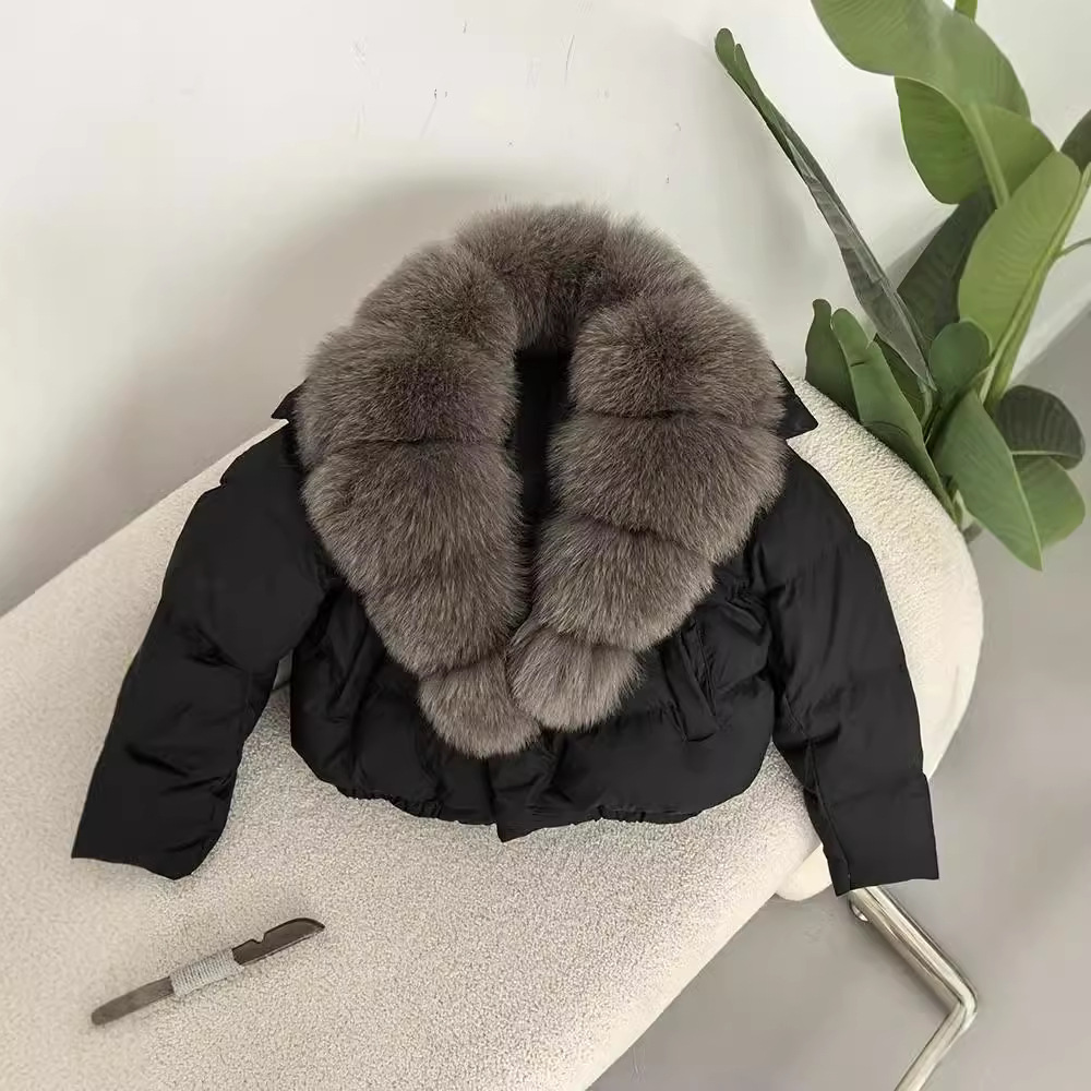 Dameskleding Winter nieuwe stijl dames korte modieuze warme donsjas kleine maat stijlvolle oversized echte vossenbontkraag jas_voghion.com