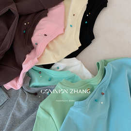 CZZHANG夏季可露丽风多色小众百搭简约基础款短袖T恤女A10099甜美