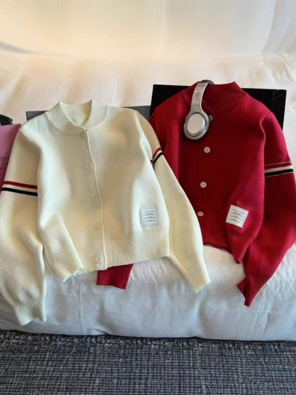 半高领开衫学院风秋冬韩式棒球服彩色织带条纹长袖针织毛衣女外套|undefined