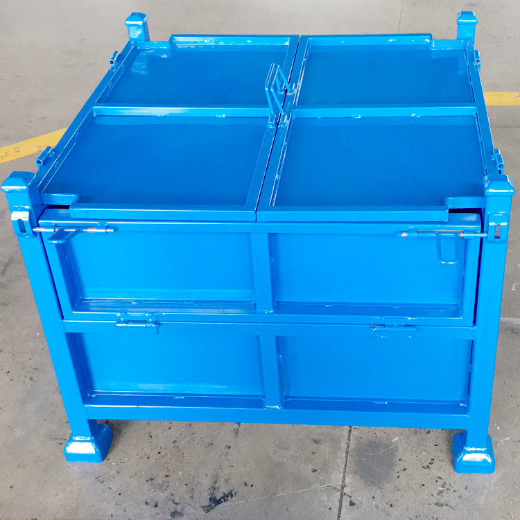 固定式金属包装箱 带盖子可堆叠金属周转箱 封闭式铁板料箱