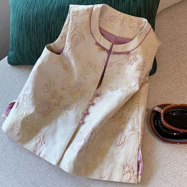2026 Spring High-End Women's Vest New Chinese Style Jacquard Sleeveless Top with Traditional Chinese Buttons for Women