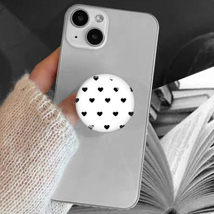 New Black and White Heart 40mm Time Gemstone Lazy Live Broadcast Retractable Transparent Adhesive Phone Airbag Holder