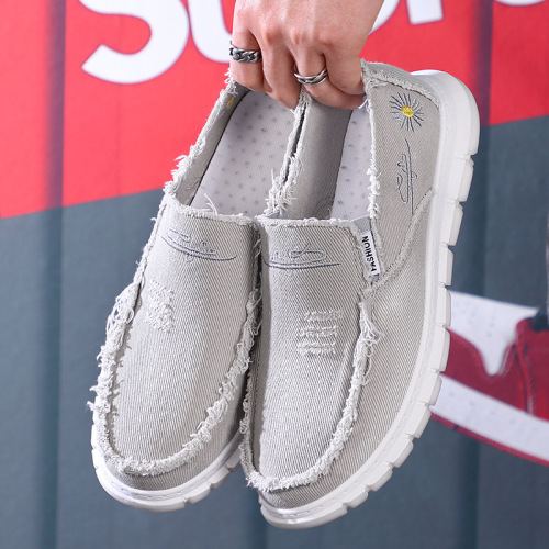 Summer New Style Fashion Bum Canvas Shoes Men Breathable Casual Old Beijing Cloth Shoes Lazy One-Piece Work Shoes