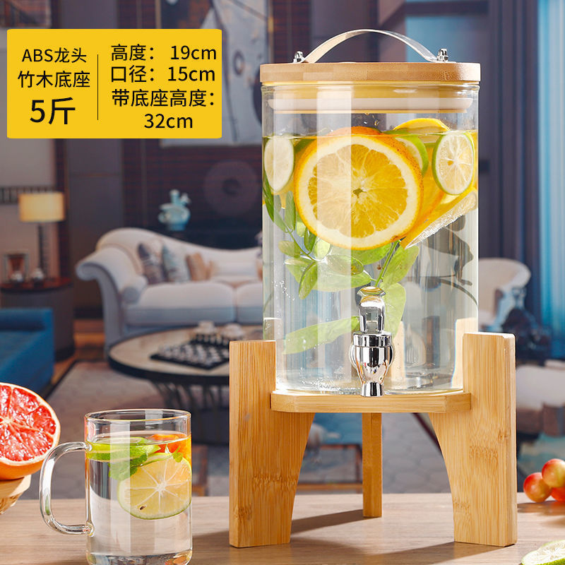 hervidor de agua fría con grifo hervidor de agua fría vidrio resistente a altas temperaturas bebida de gran capacidad barril de jugo de fruta barril de licor de limonada barril de fermentación
