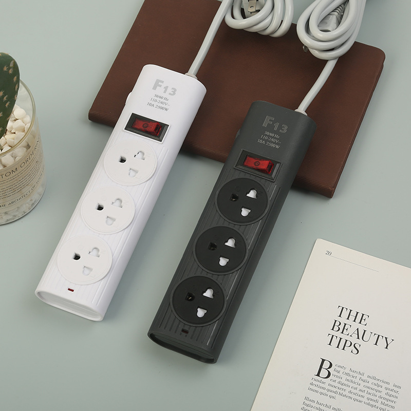 F13#厂家直销出口外贸插排带安全门插线板黑白混摇头开关排插