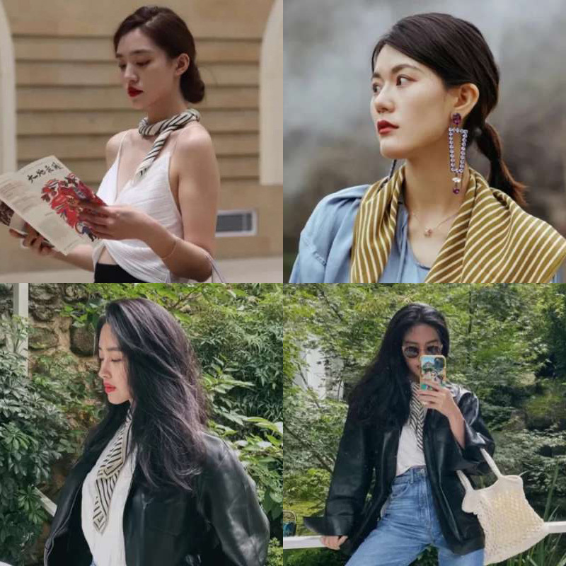 Decoración de verano bufandas de seda para viajeros bufandas profesionales 70x70 pequeñas bufandas cuadradas accesorios de mujer ataduras de cabello seda simulada